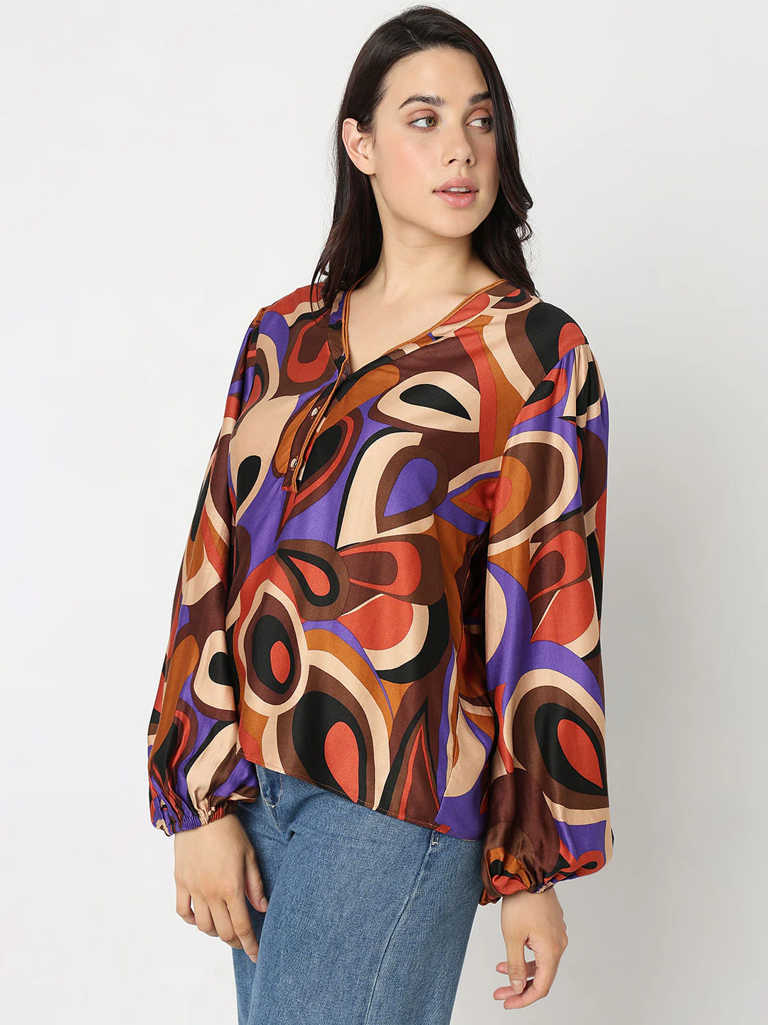 Brown Abstract Print Top - Image 3