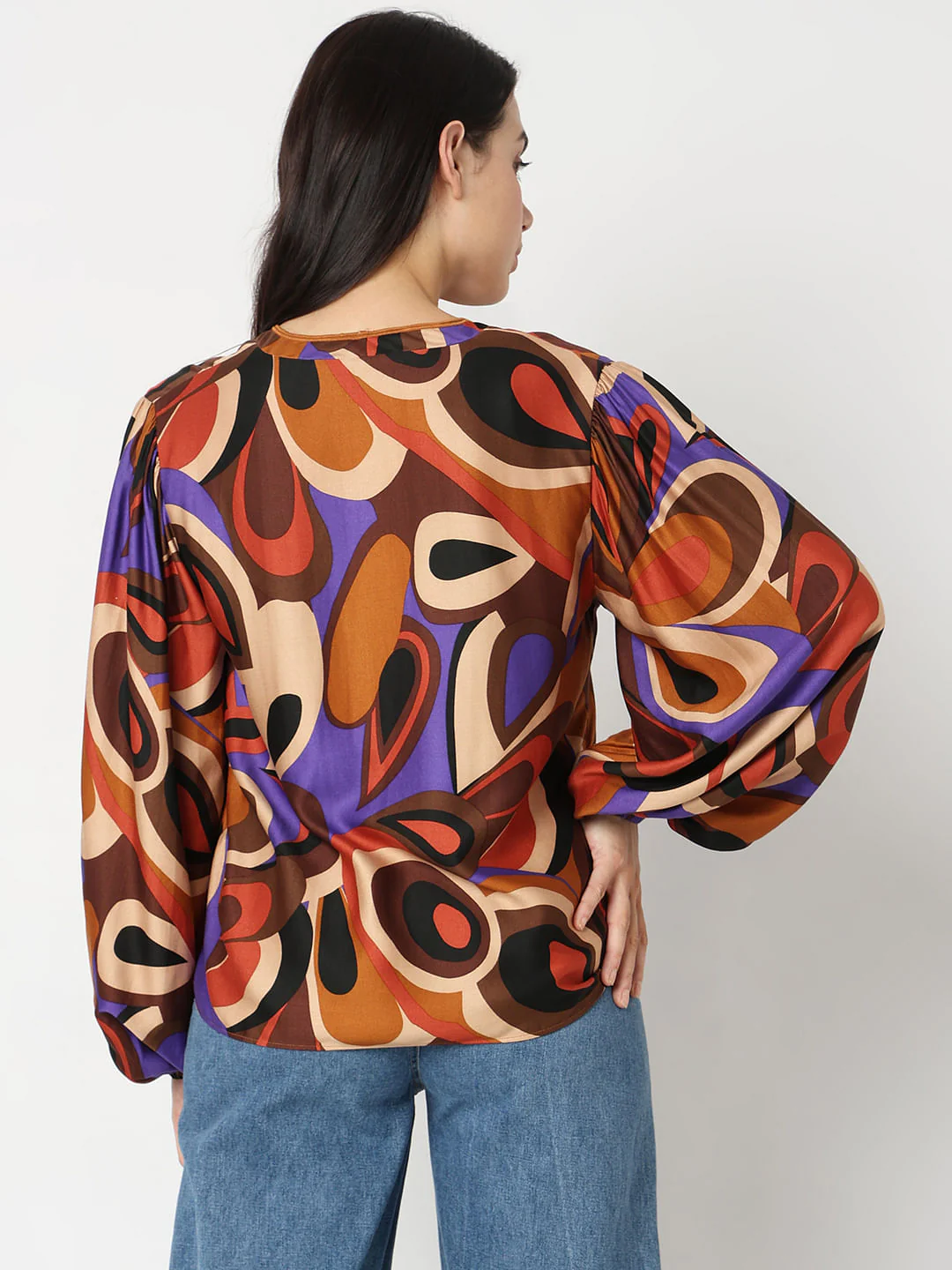 Brown Abstract Print Top - Image 4