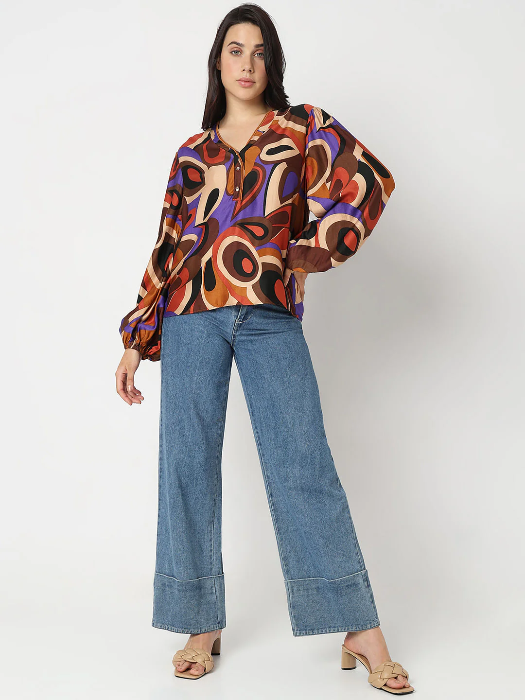 Brown Abstract Print Top - Image 5