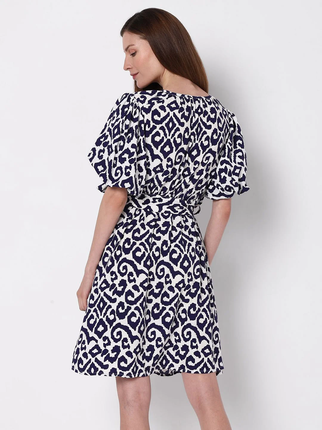 Blue Printed Fit & Flare Dress - Image 4