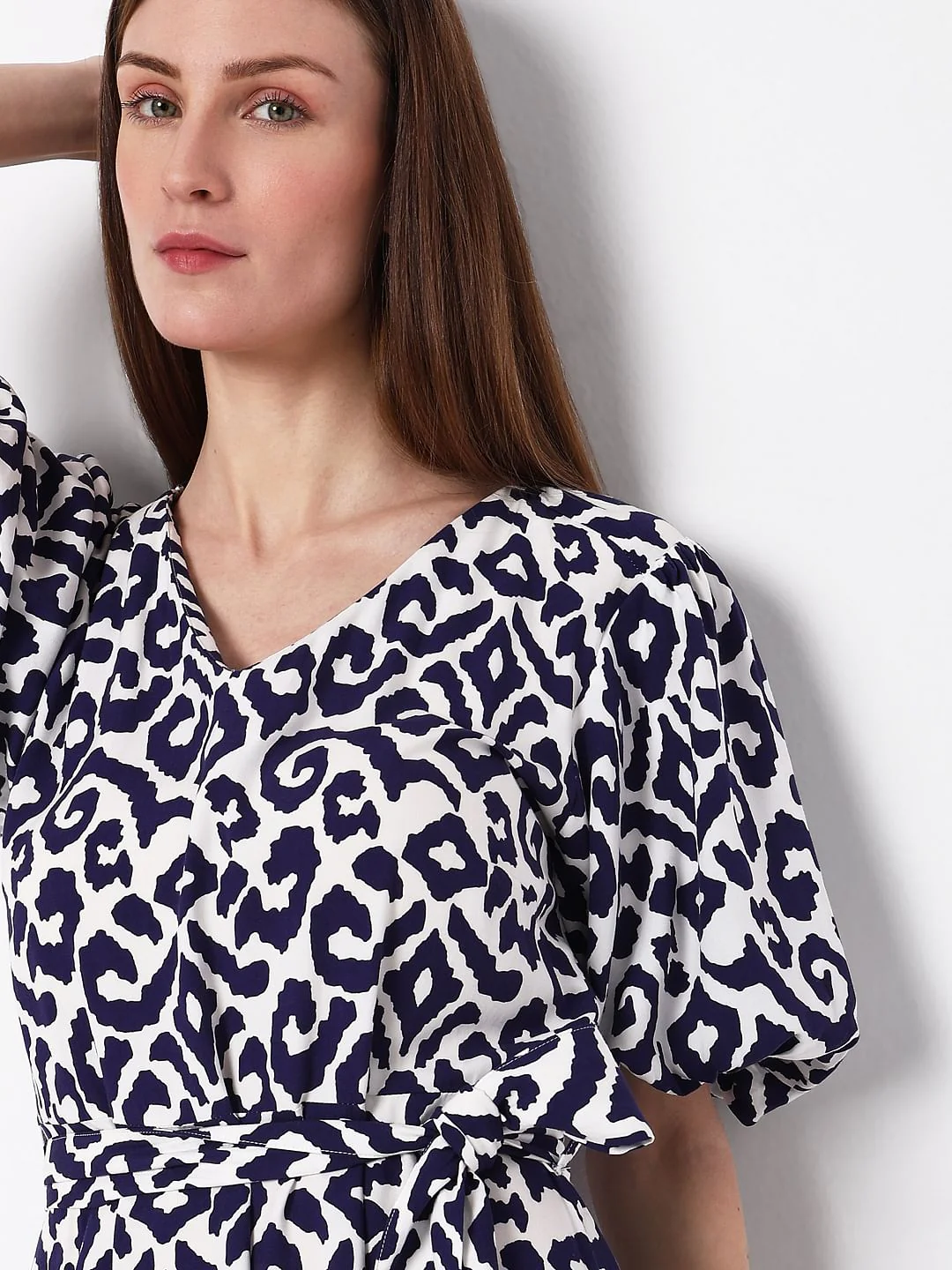 Blue Printed Fit & Flare Dress - Image 6