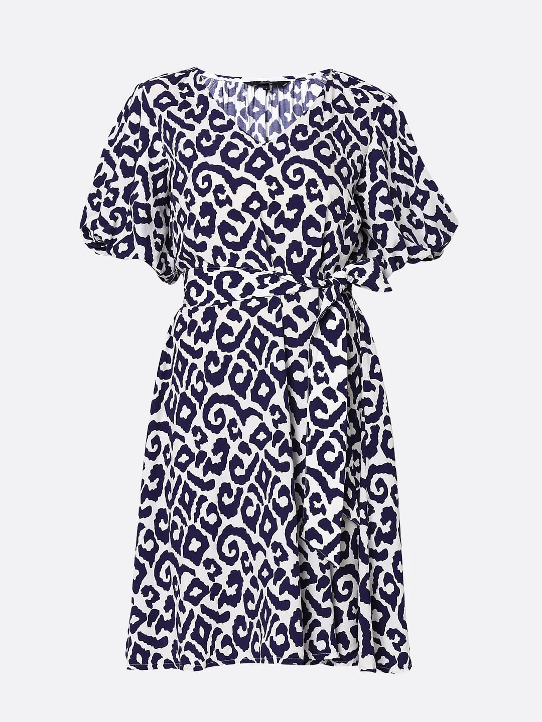 Blue Printed Fit & Flare Dress - Image 7