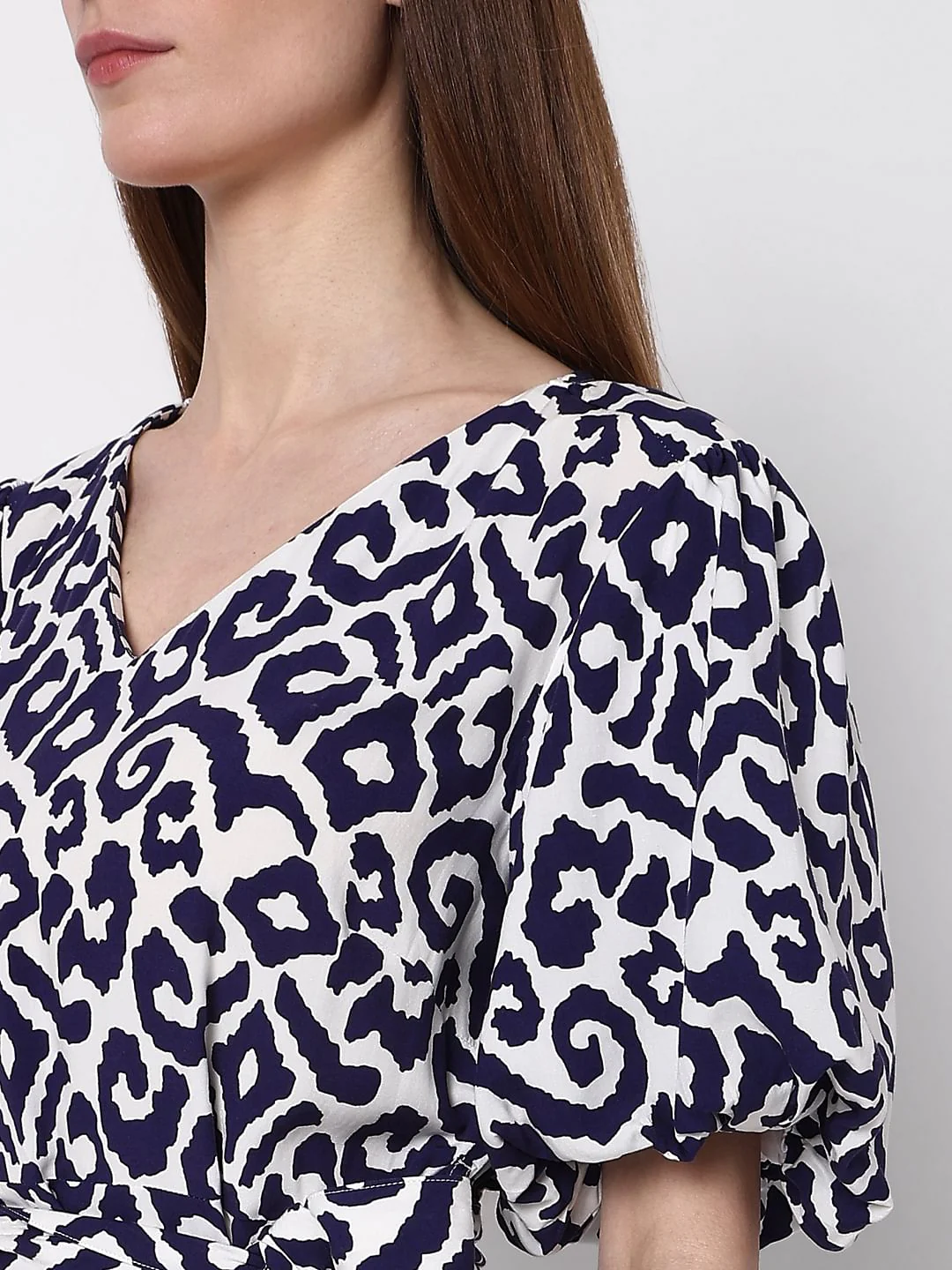 Blue Printed Fit & Flare Dress - Image 8