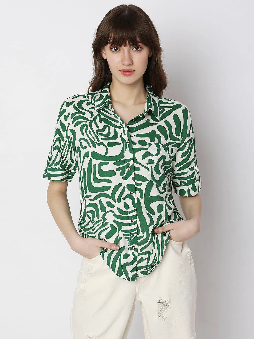 Green Abstract Print Shirt - Image 2