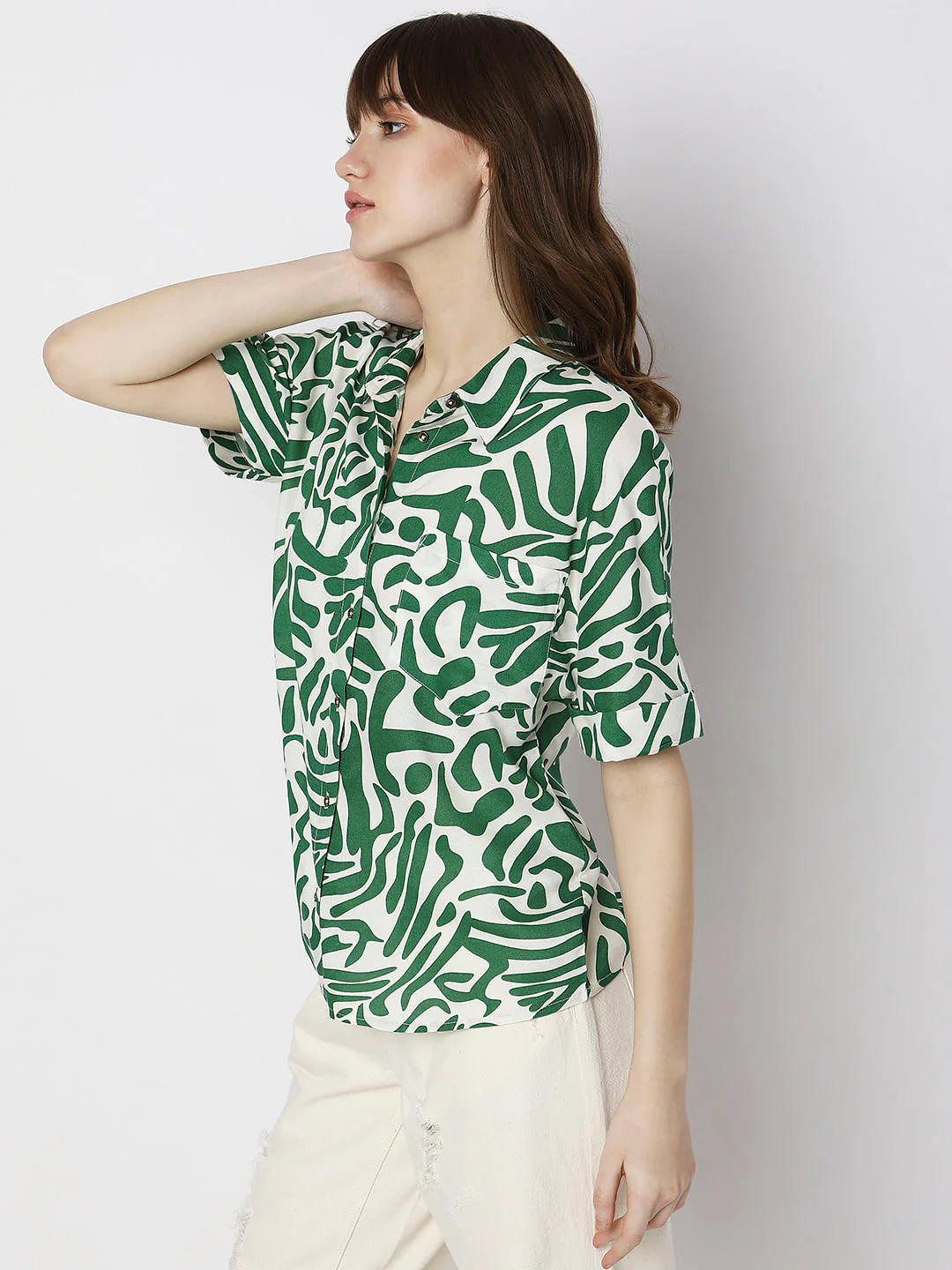 Green Abstract Print Shirt - Image 3