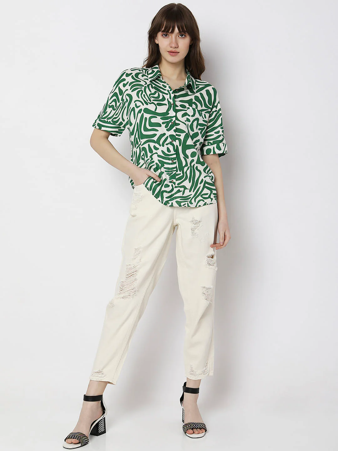 Green Abstract Print Shirt - Image 5