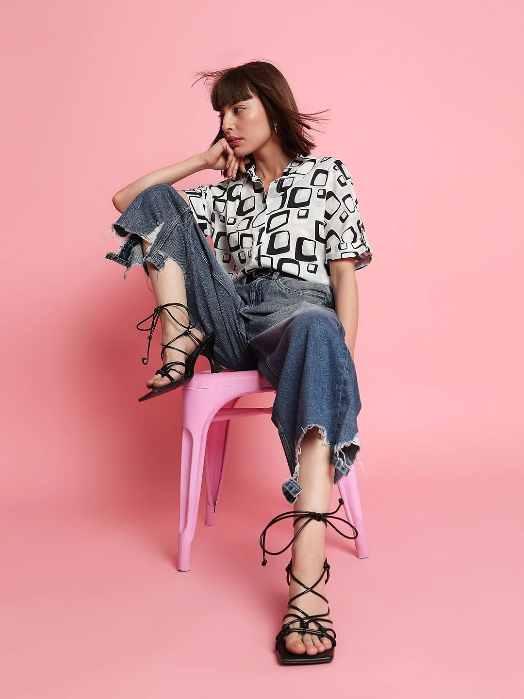 White Monochrome Printed Shirt