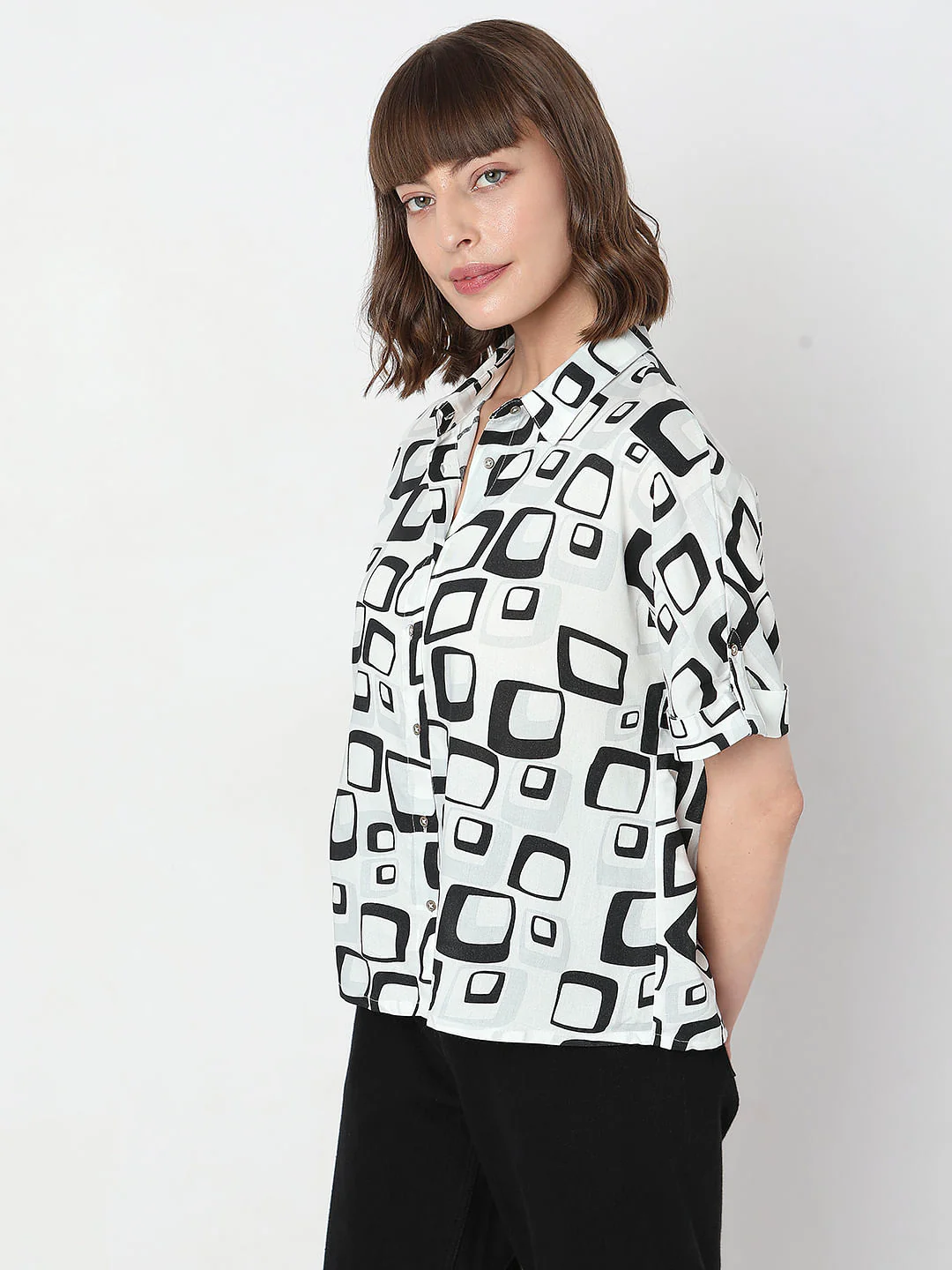 White Monochrome Printed Shirt - Image 3