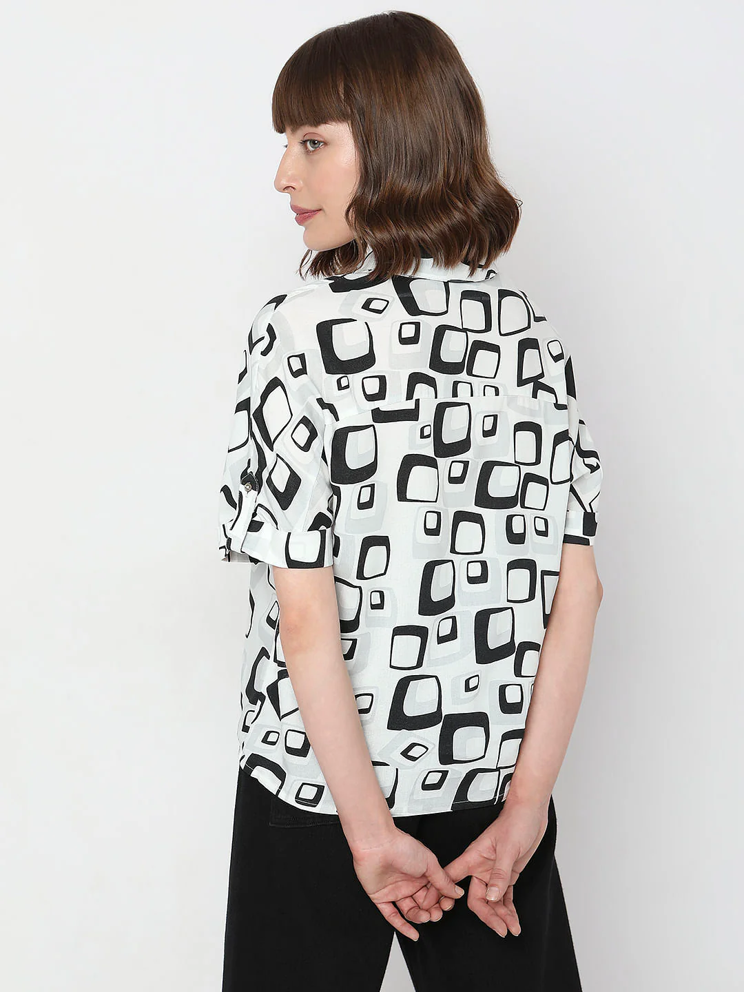 White Monochrome Printed Shirt - Image 4