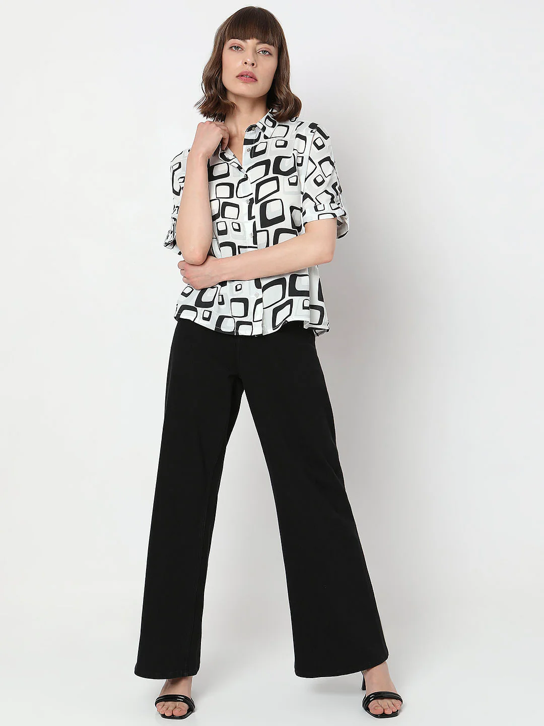 White Monochrome Printed Shirt - Image 5