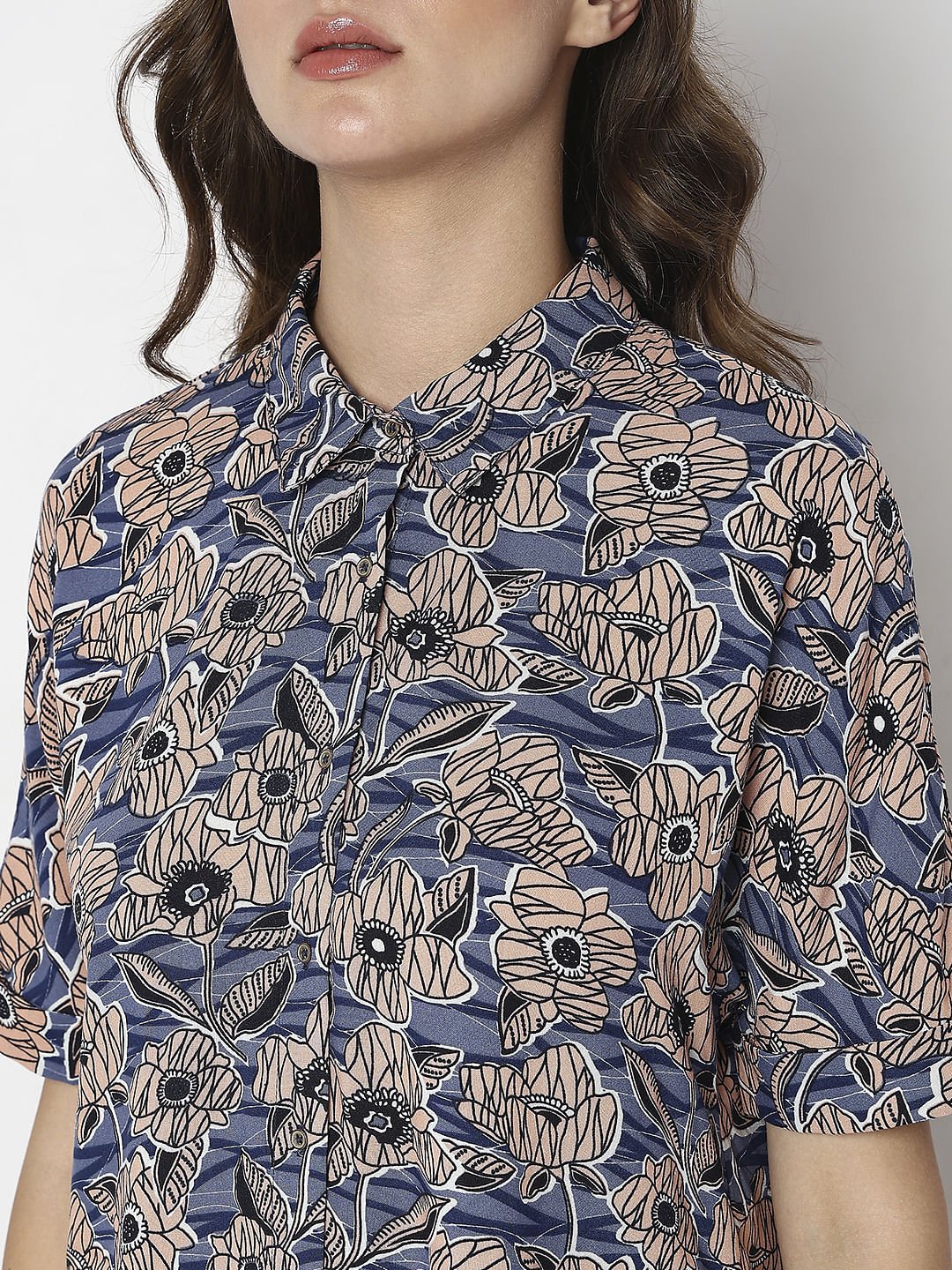 Blue Floral Print Casual Shirt - Image 8