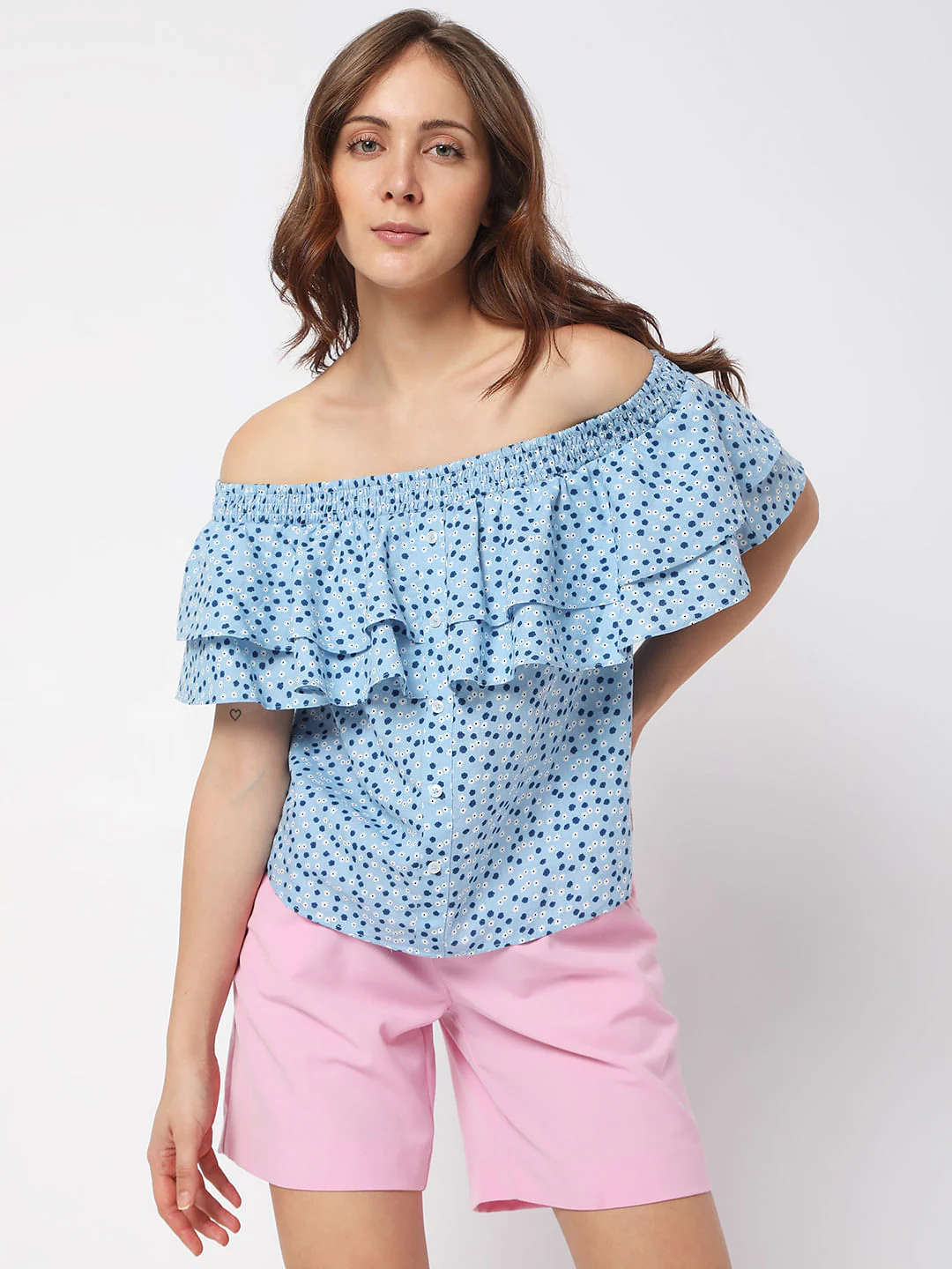Blue Floral Off Shoulder Top - Image 2