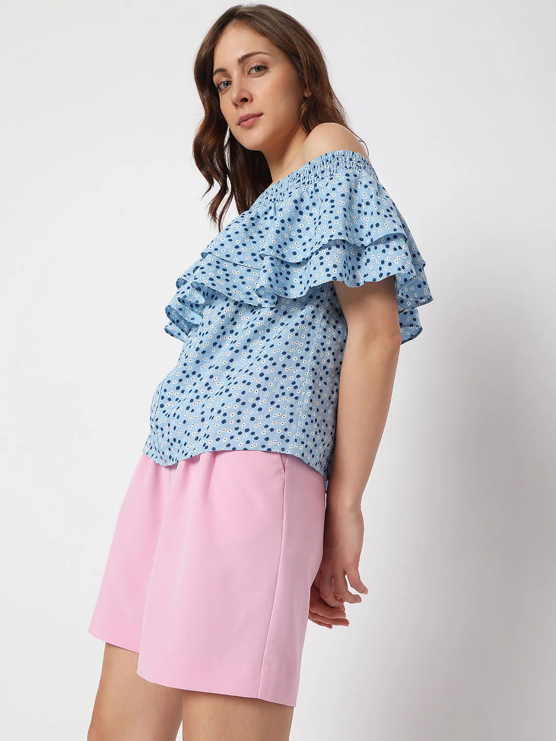 Blue Floral Off Shoulder Top - Image 3