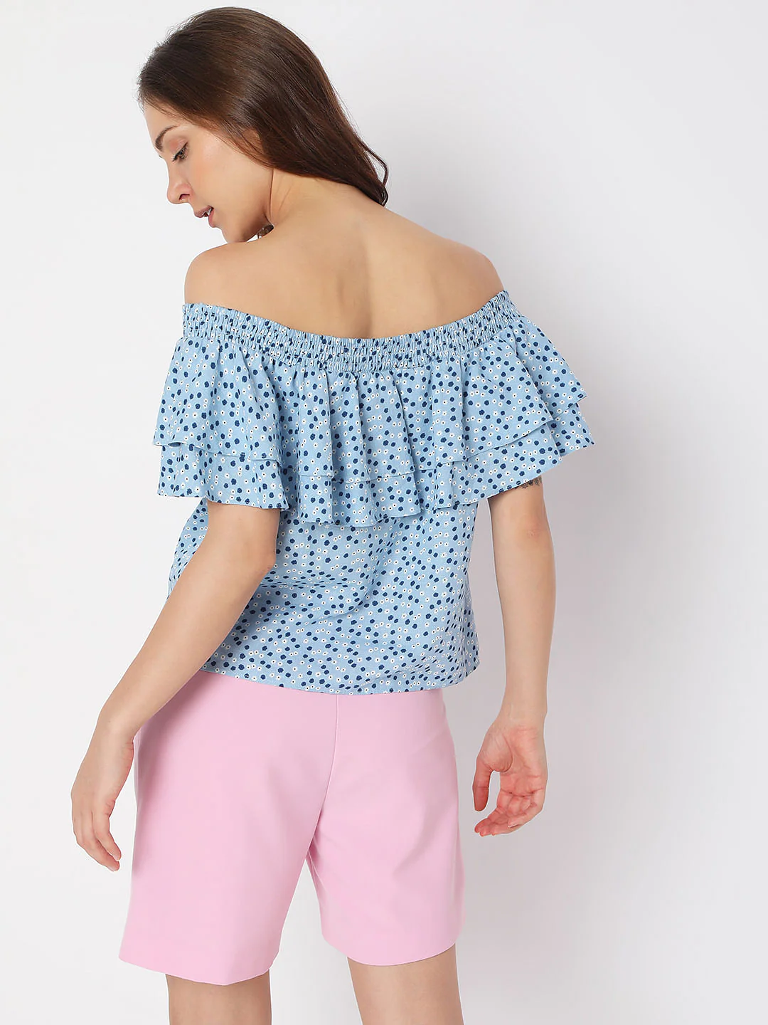 Blue Floral Off Shoulder Top - Image 4