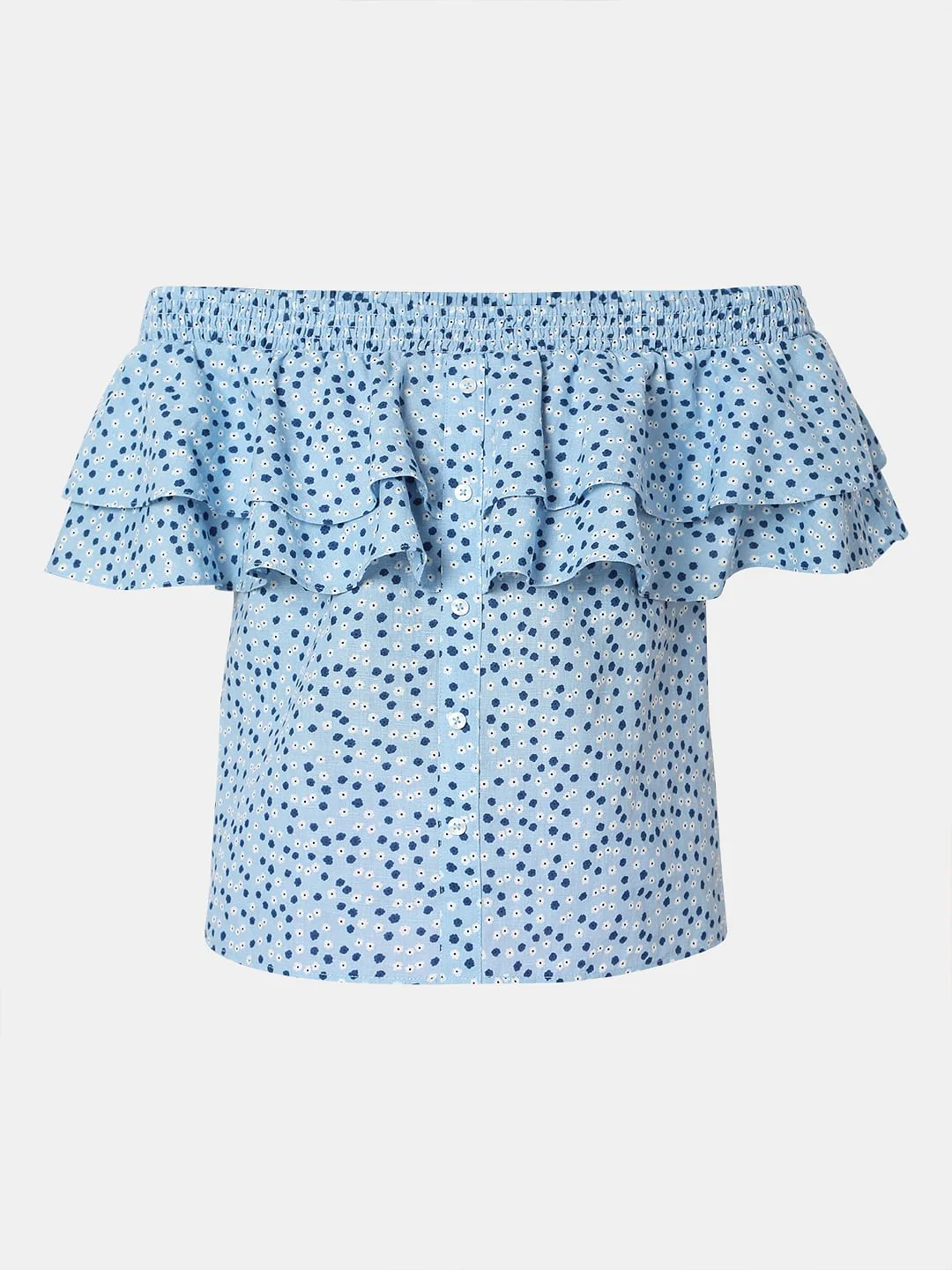 Blue Floral Off Shoulder Top - Image 7