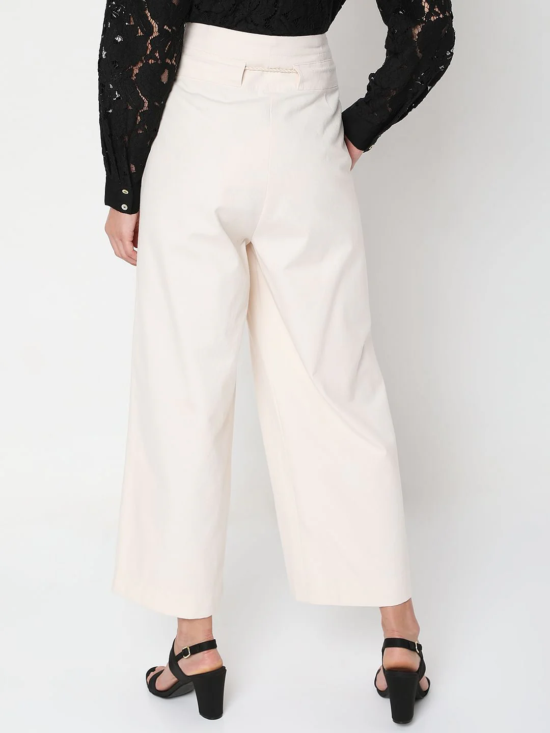 Beige High Rise Pleated Pants - Image 4