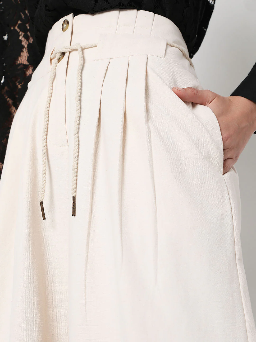 Beige High Rise Pleated Pants - Image 5