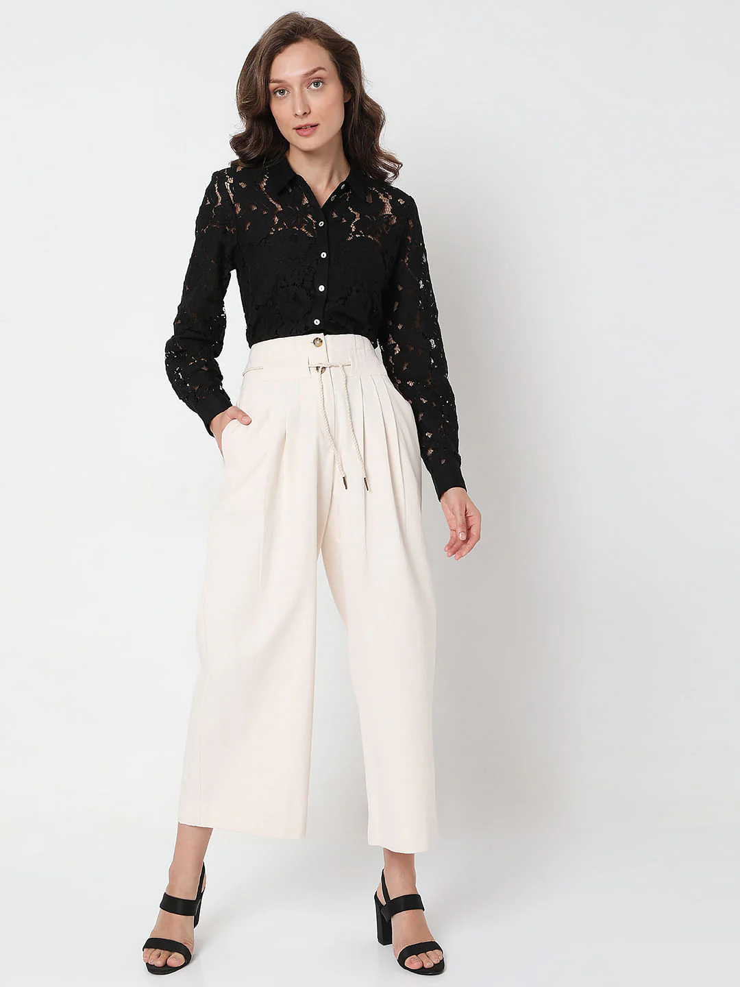 Beige High Rise Pleated Pants - Image 6