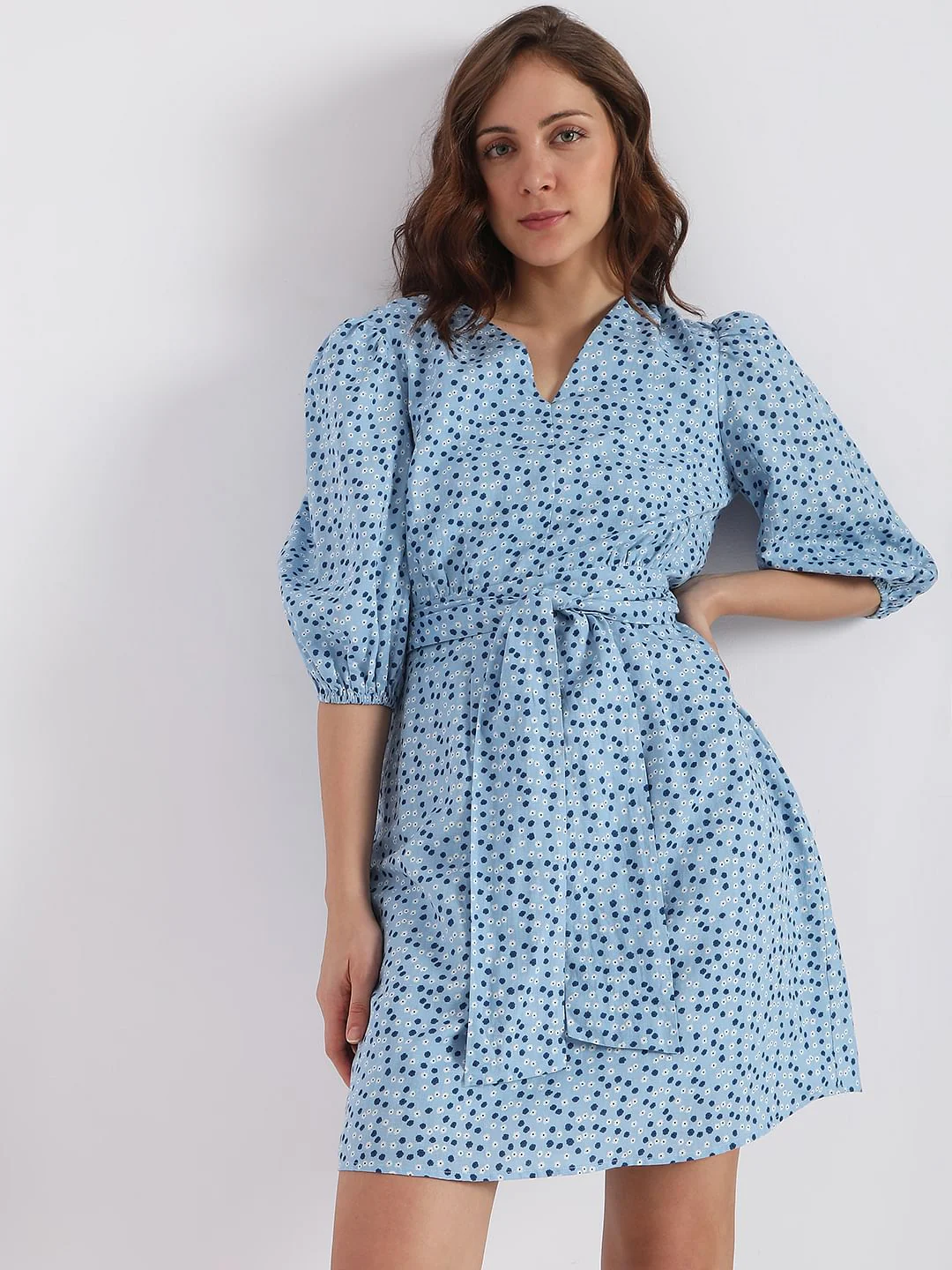 Blue Floral Fit & Flare Dress - Image 2