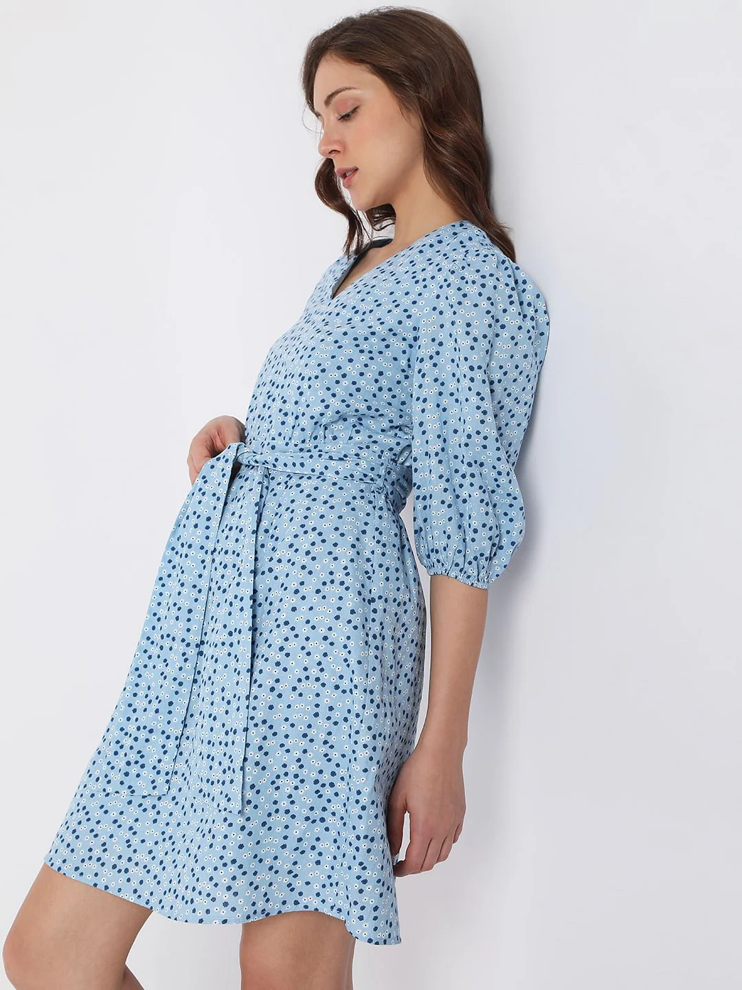 Blue Floral Fit & Flare Dress - Image 3