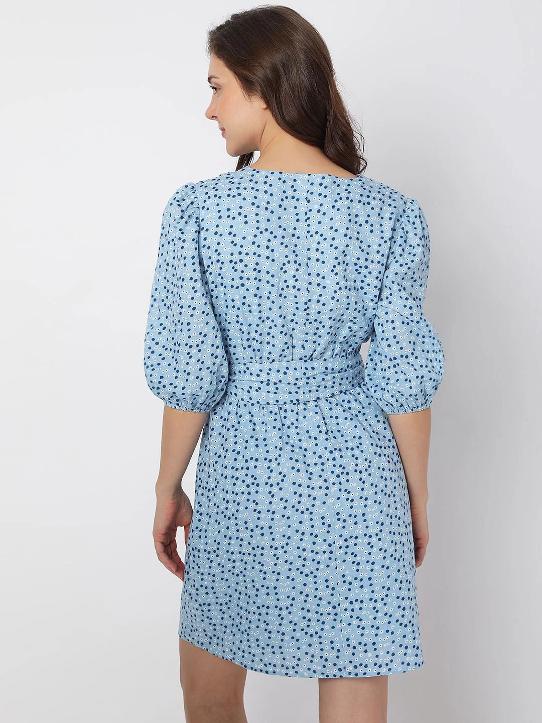 Blue Floral Fit & Flare Dress - Image 4