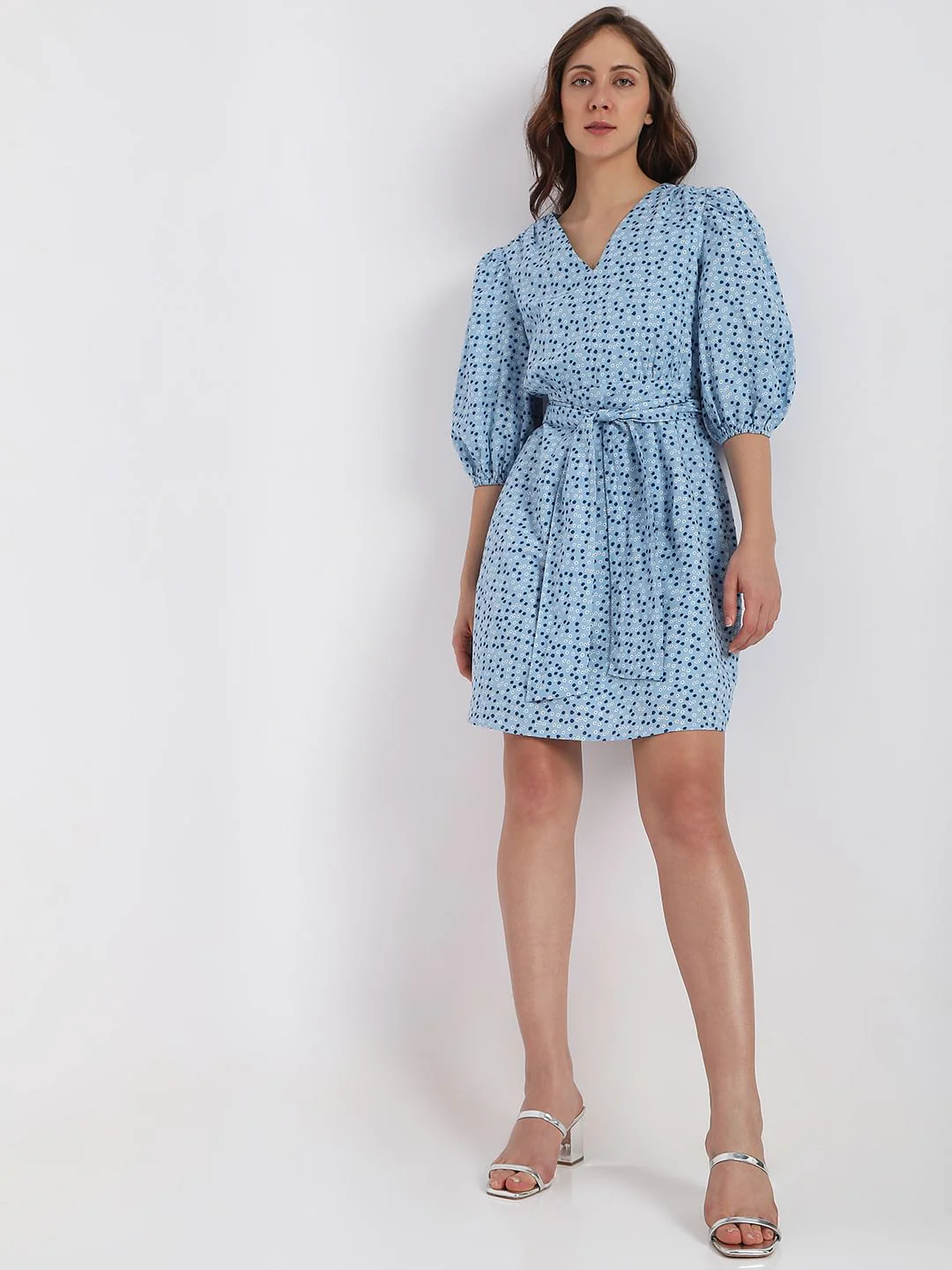 Blue Floral Fit & Flare Dress - Image 5