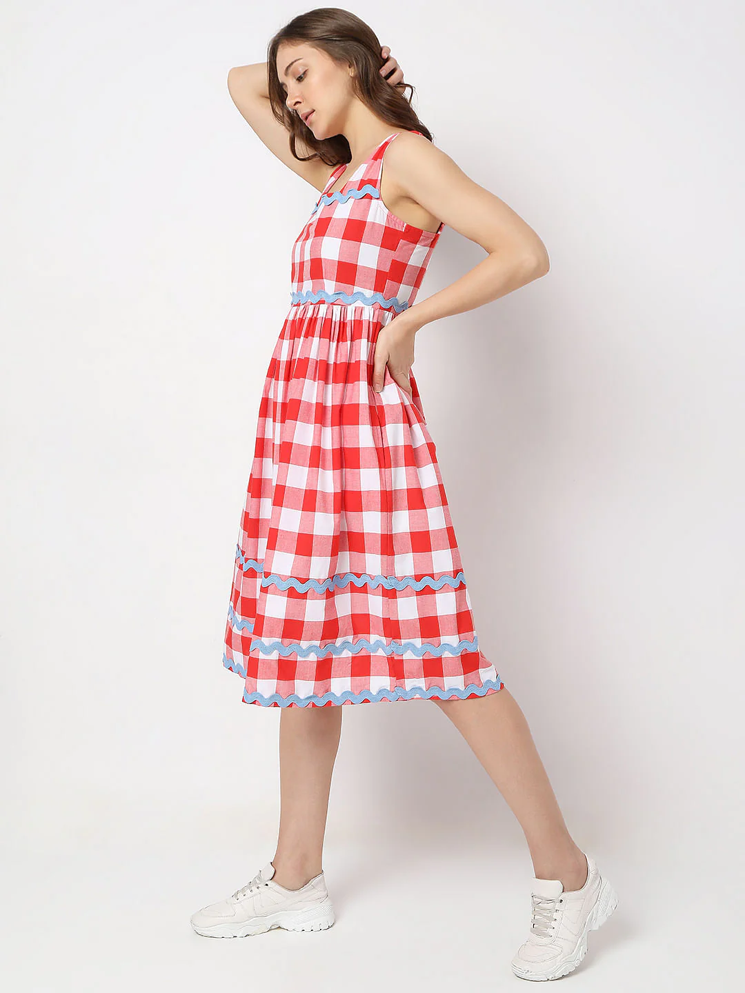 Red Check Midi Dress - Image 2