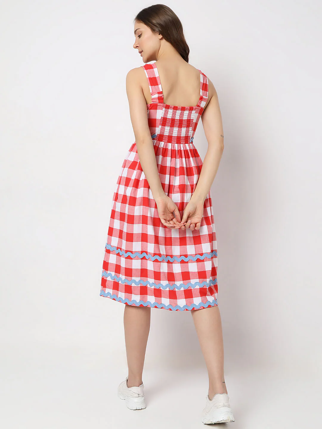Red Check Midi Dress - Image 3