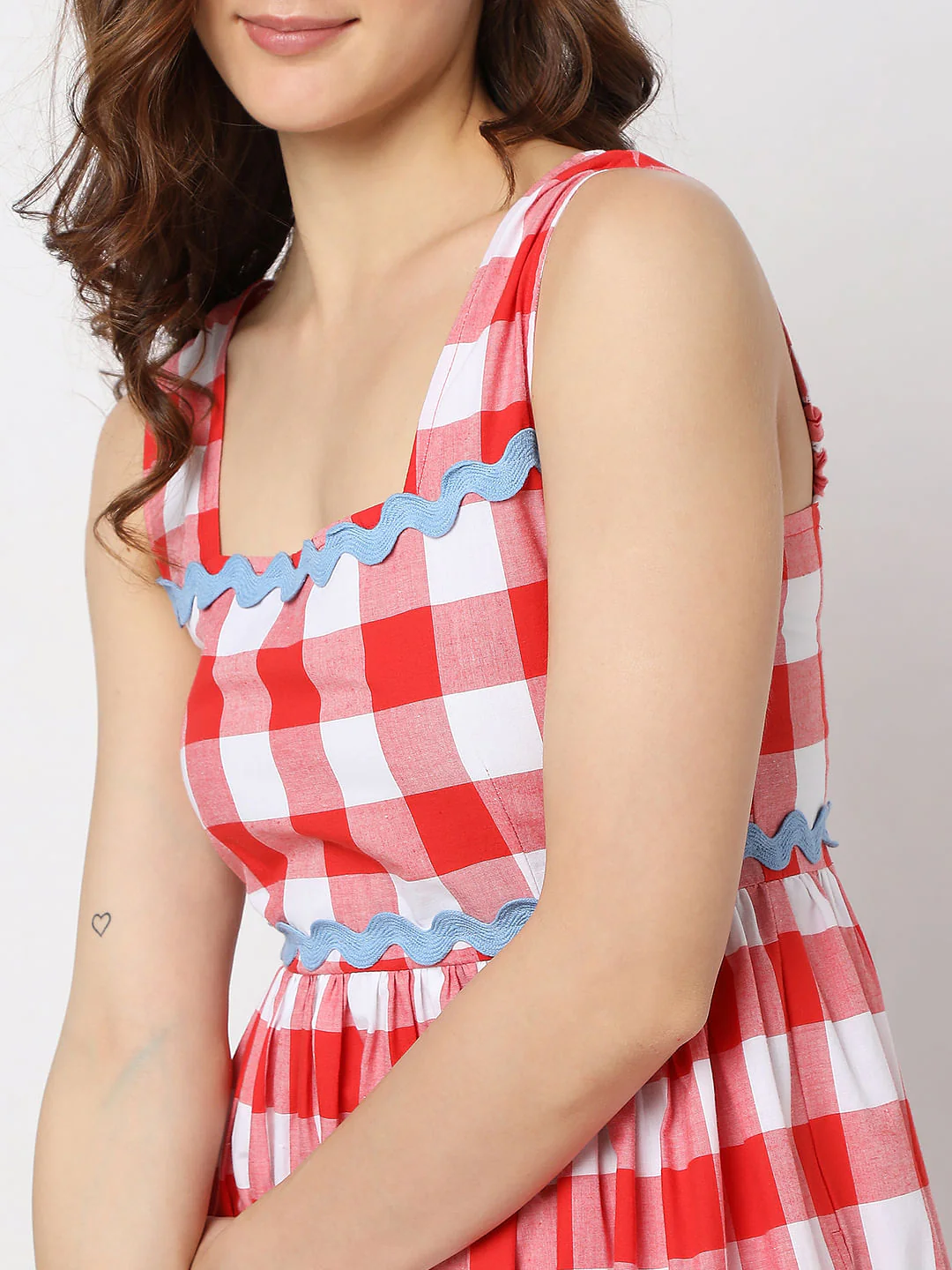 Red Check Midi Dress - Image 4
