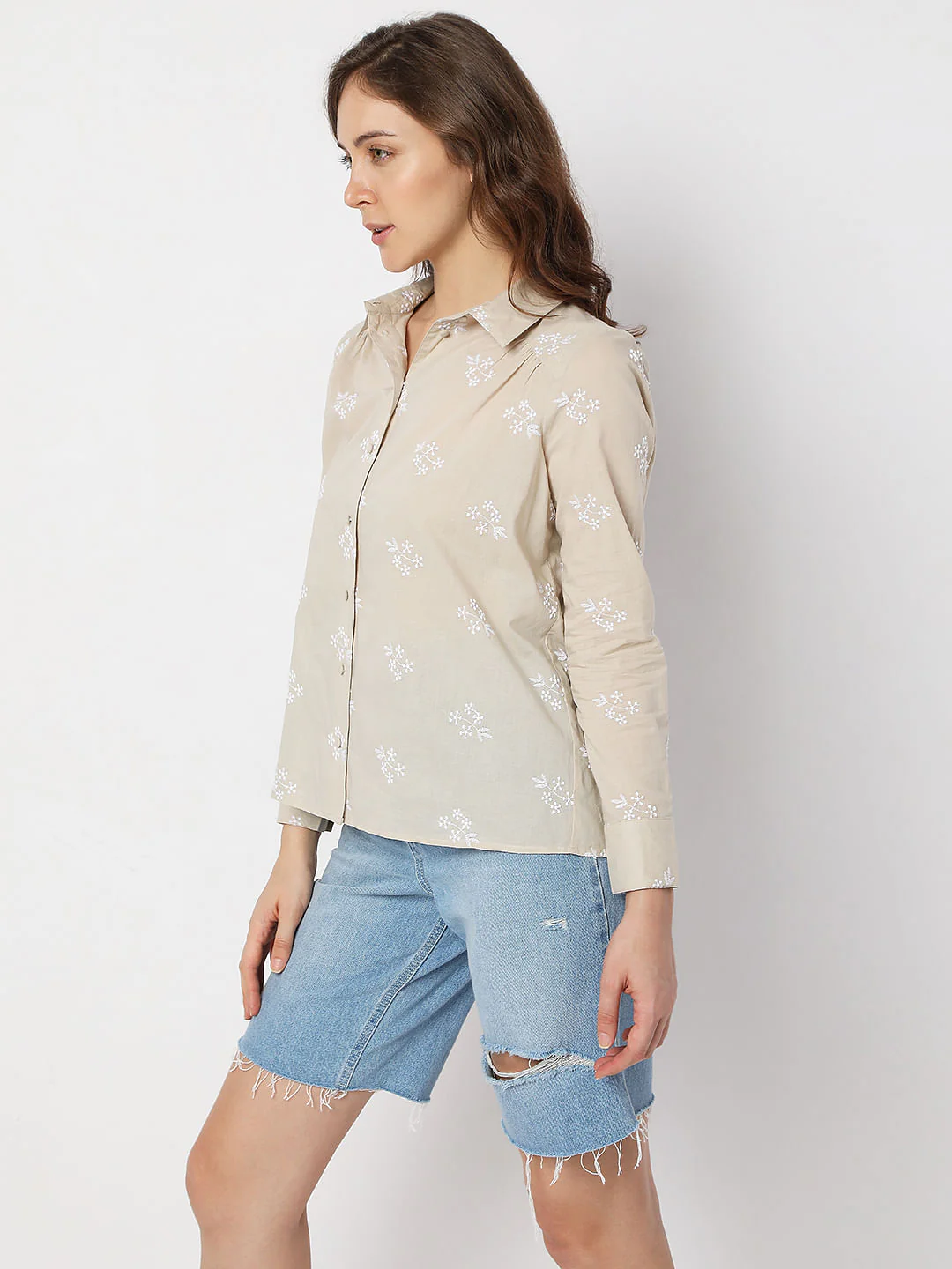 Beige Floral Embroidered Shirt - Image 3