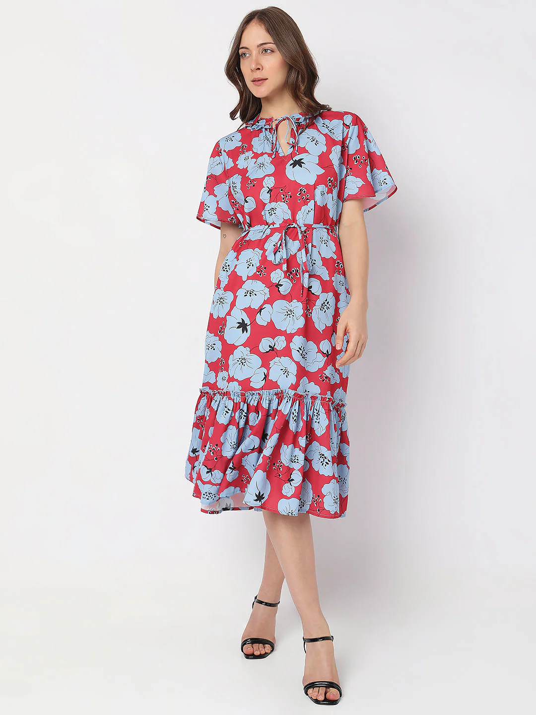 Red Floral Midi Dress - Image 2