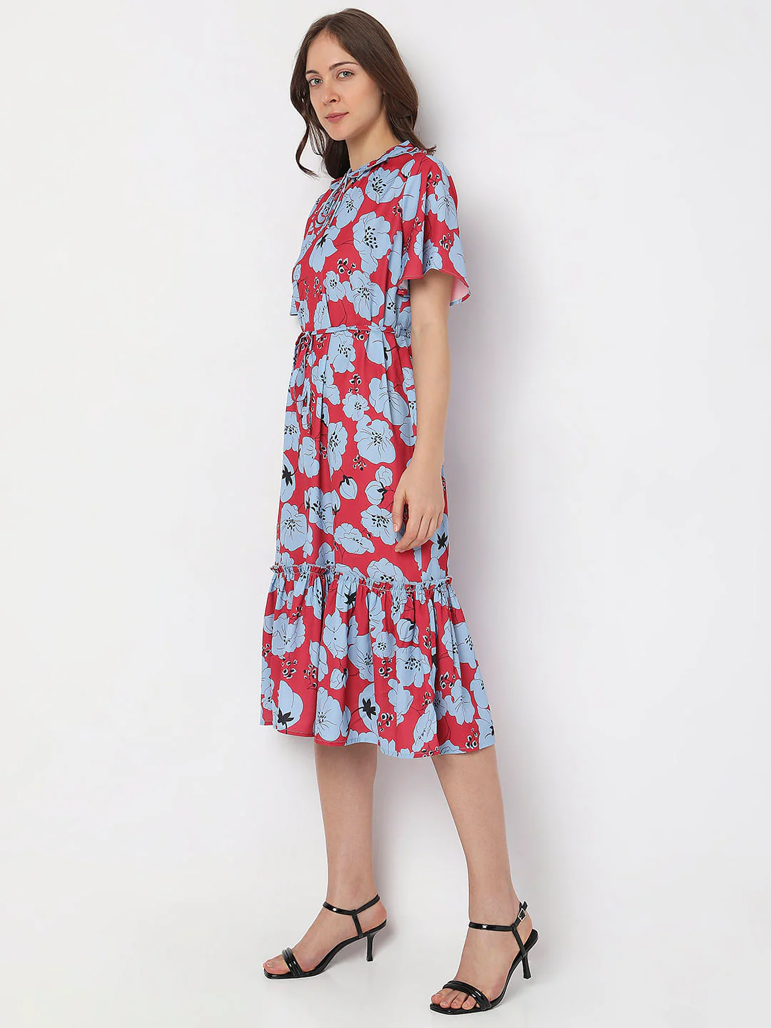 Red Floral Midi Dress - Image 3