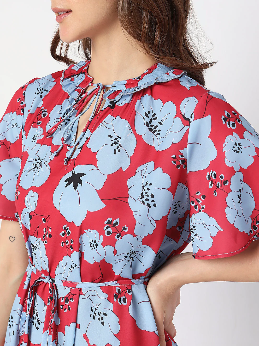 Red Floral Midi Dress - Image 5