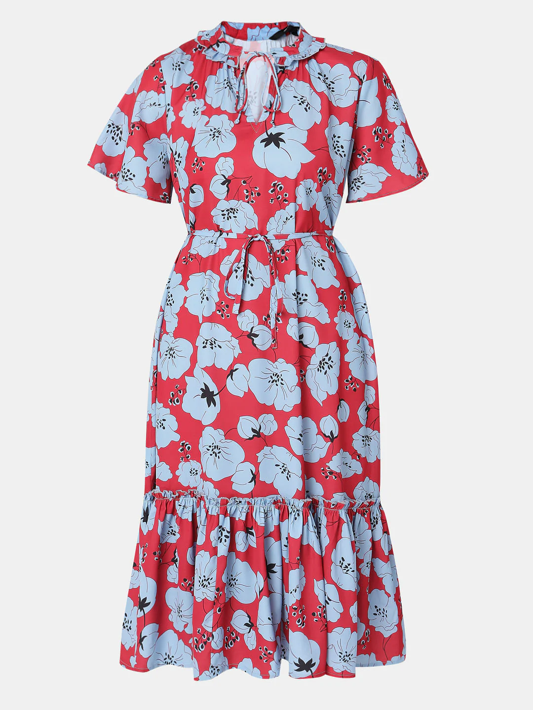 Red Floral Midi Dress - Image 6