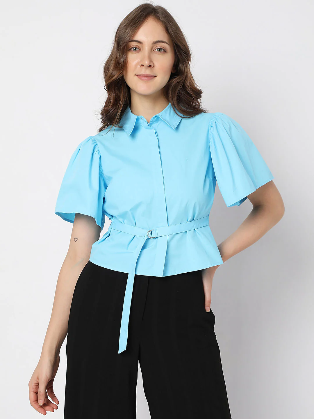 Blue Flared Cropped Shirt - Image 2