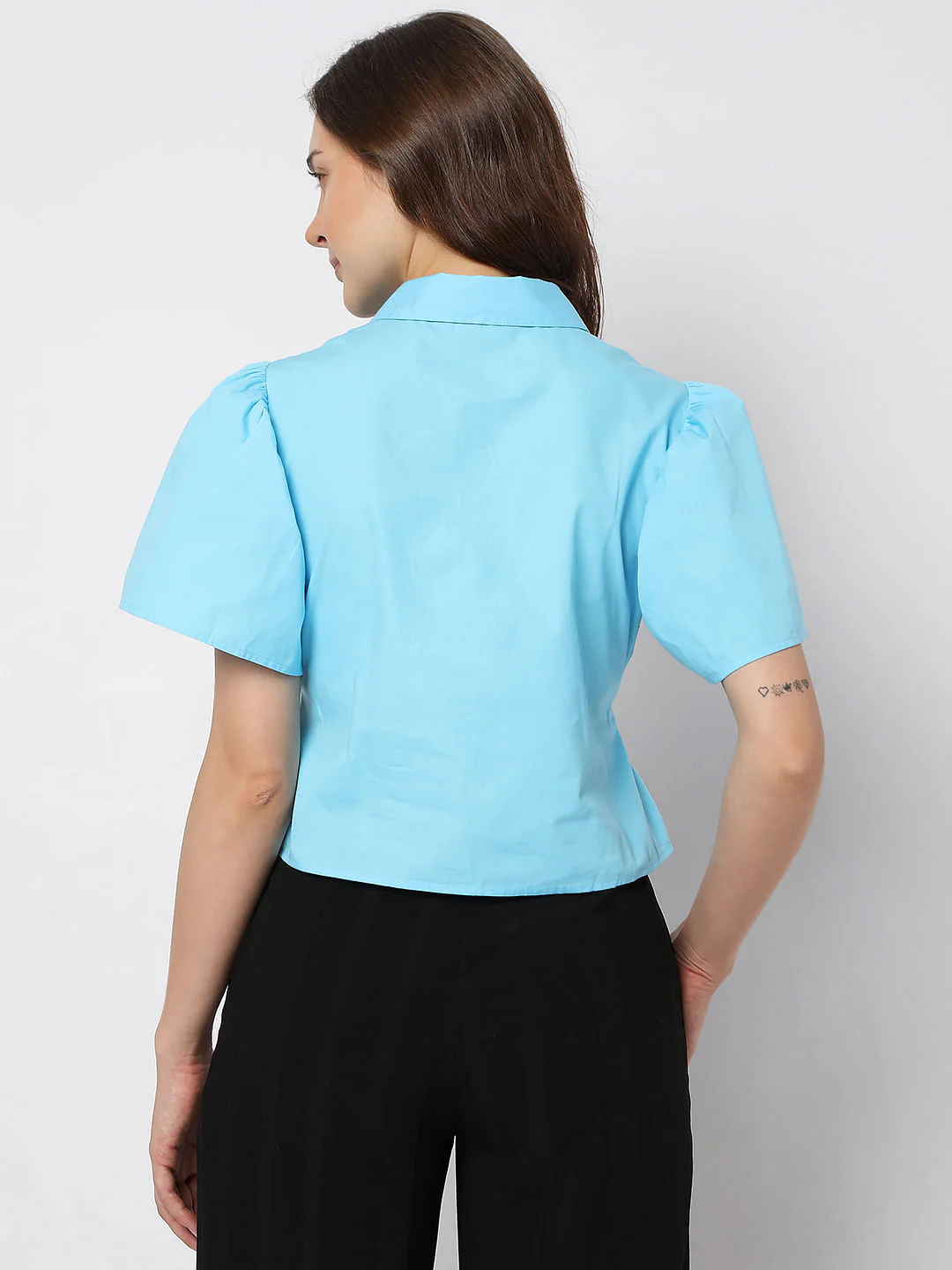 Blue Flared Cropped Shirt - Image 4