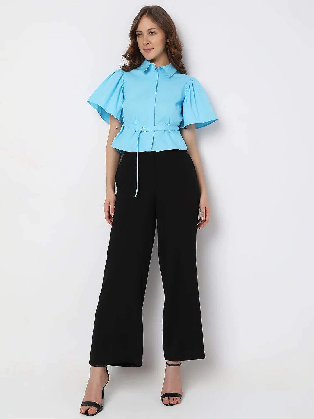 Blue Flared Cropped Shirt - Image 5