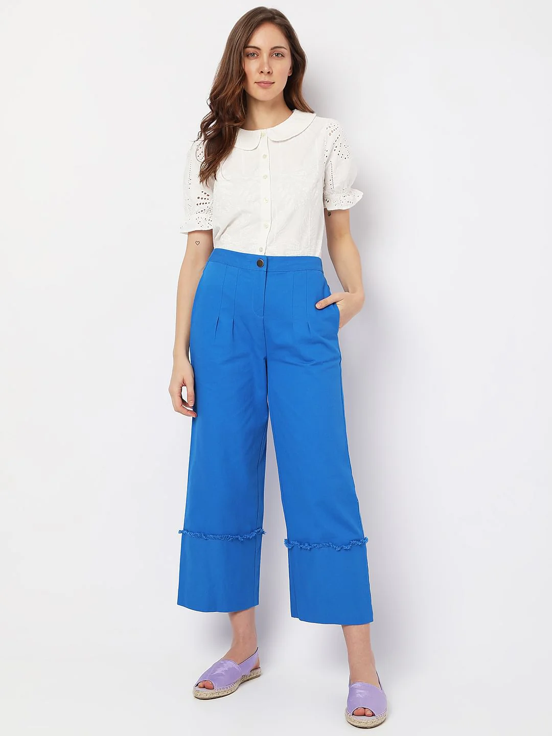 Blue High Rise Flared Pants - Image 6