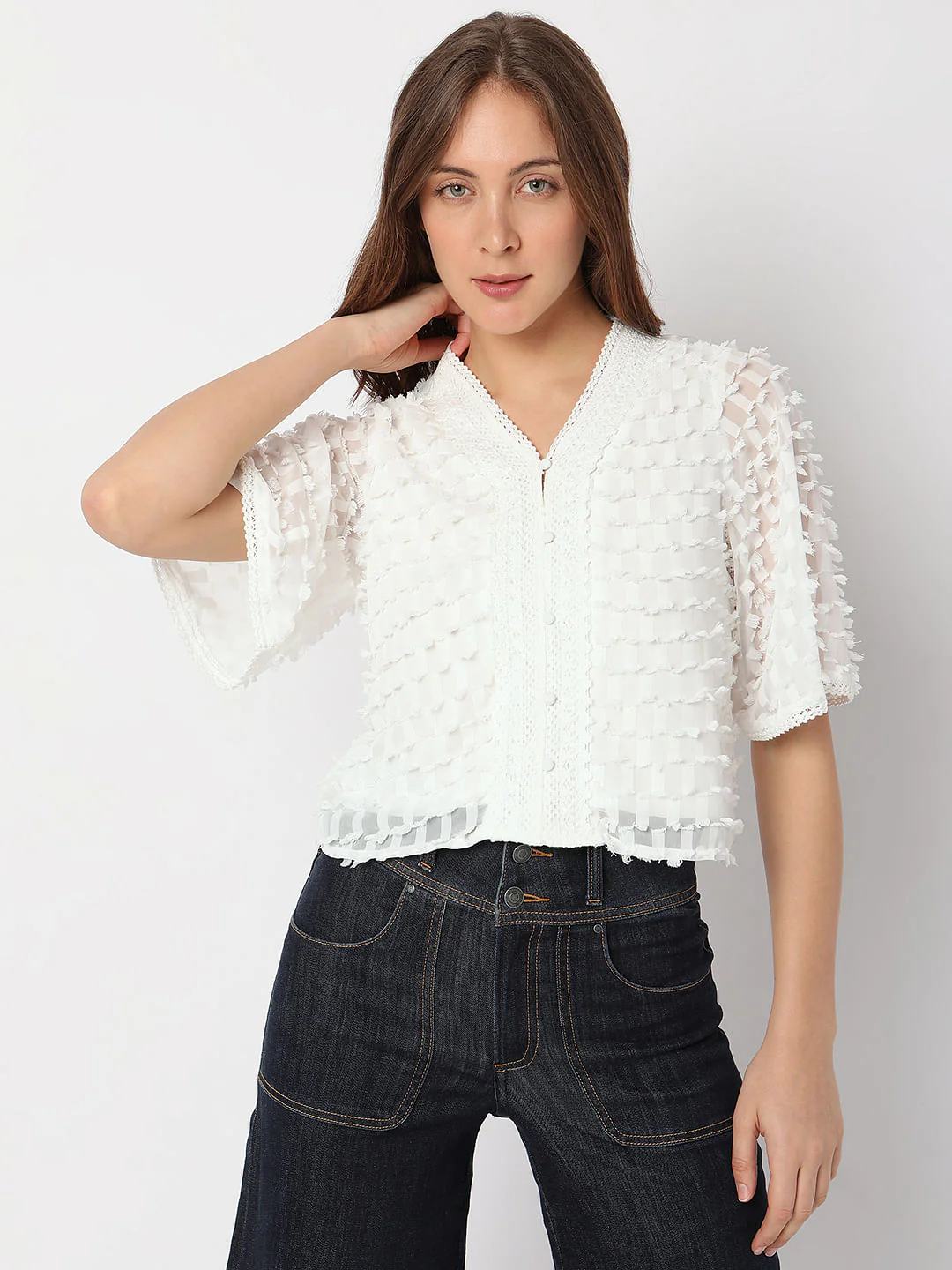 White Textured Lace Top - Image 2