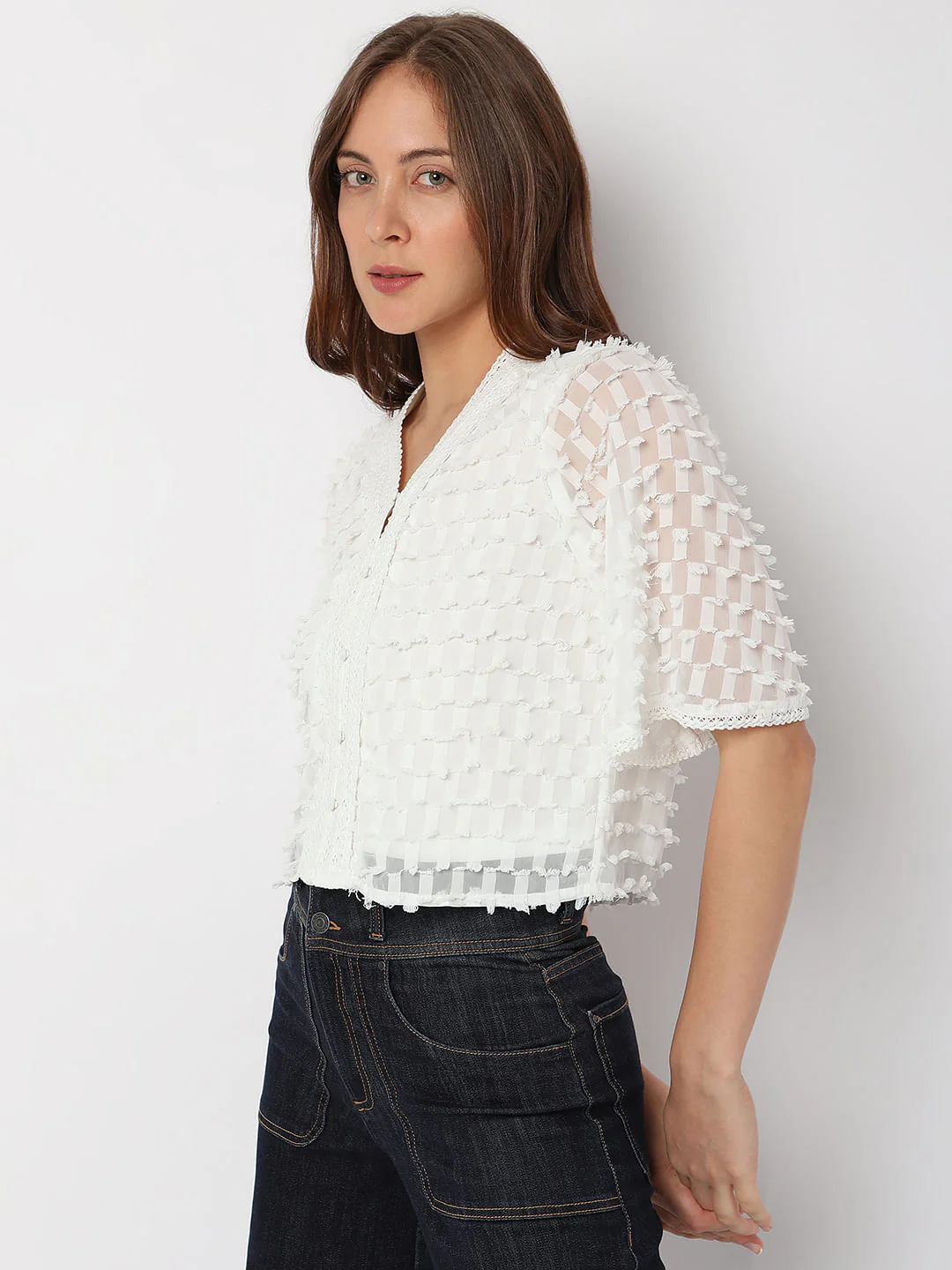 White Textured Lace Top - Image 3