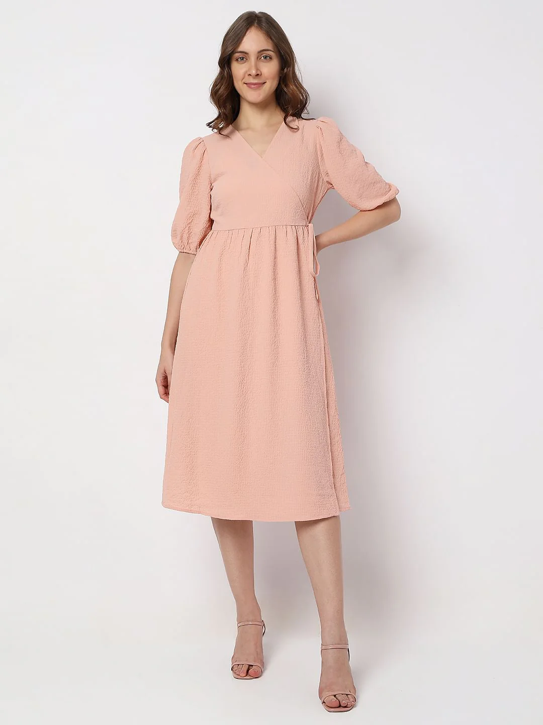 Dull Pink Textured Midi Dress - Image 2