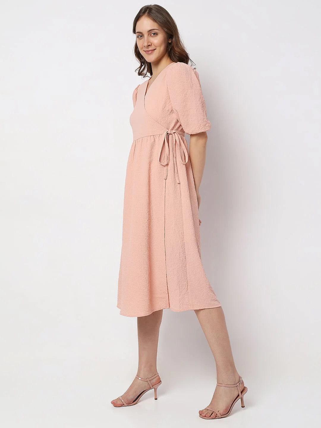 Dull Pink Textured Midi Dress - Image 3