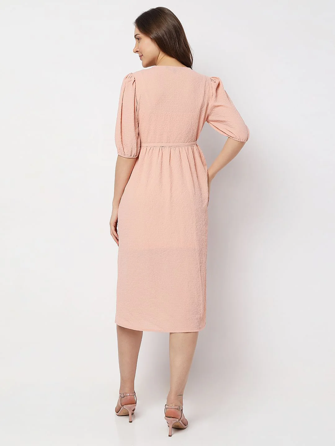 Dull Pink Textured Midi Dress - Image 4
