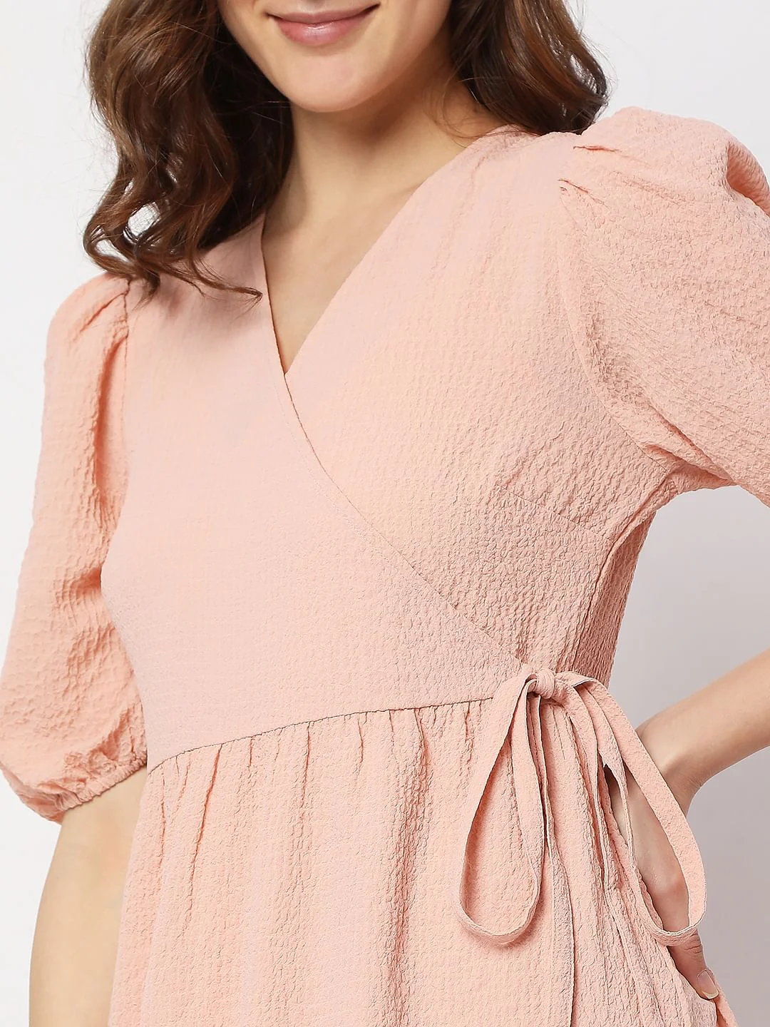 Dull Pink Textured Midi Dress - Image 5