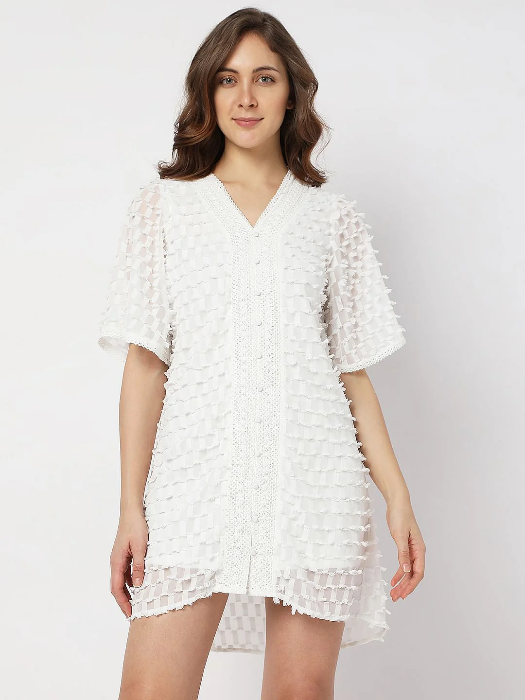 White Textured Mini Dress - Image 2