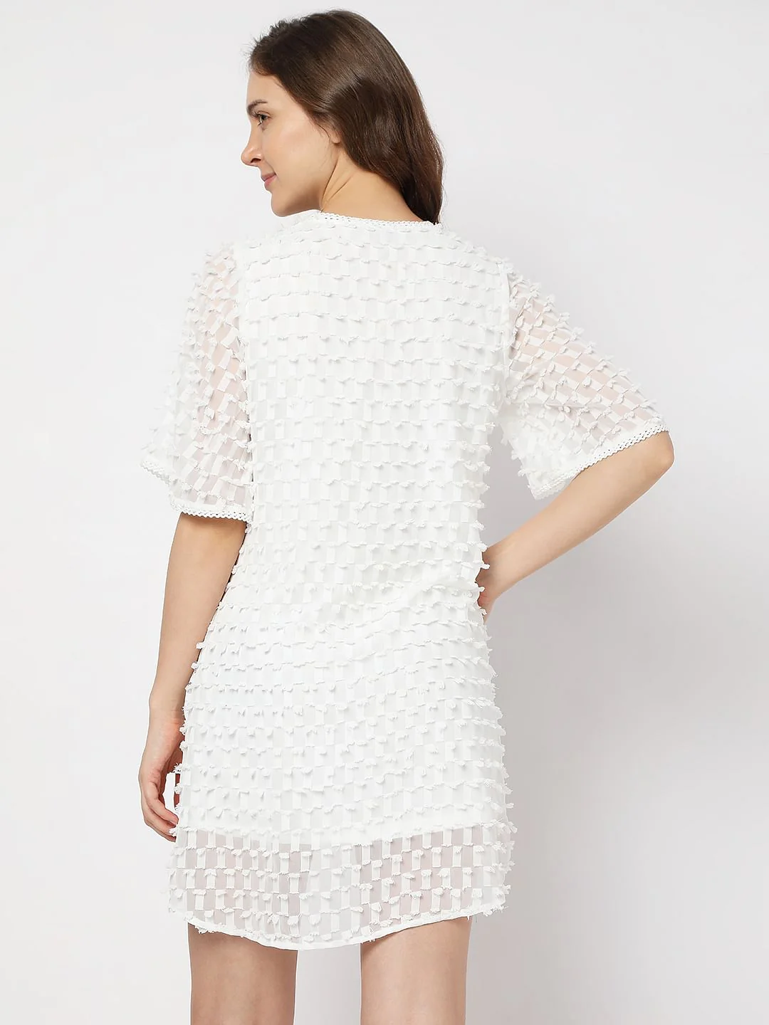 White Textured Mini Dress - Image 4