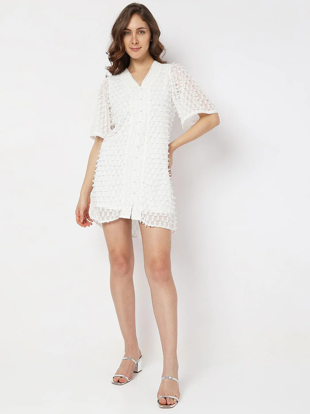 White Textured Mini Dress - Image 5