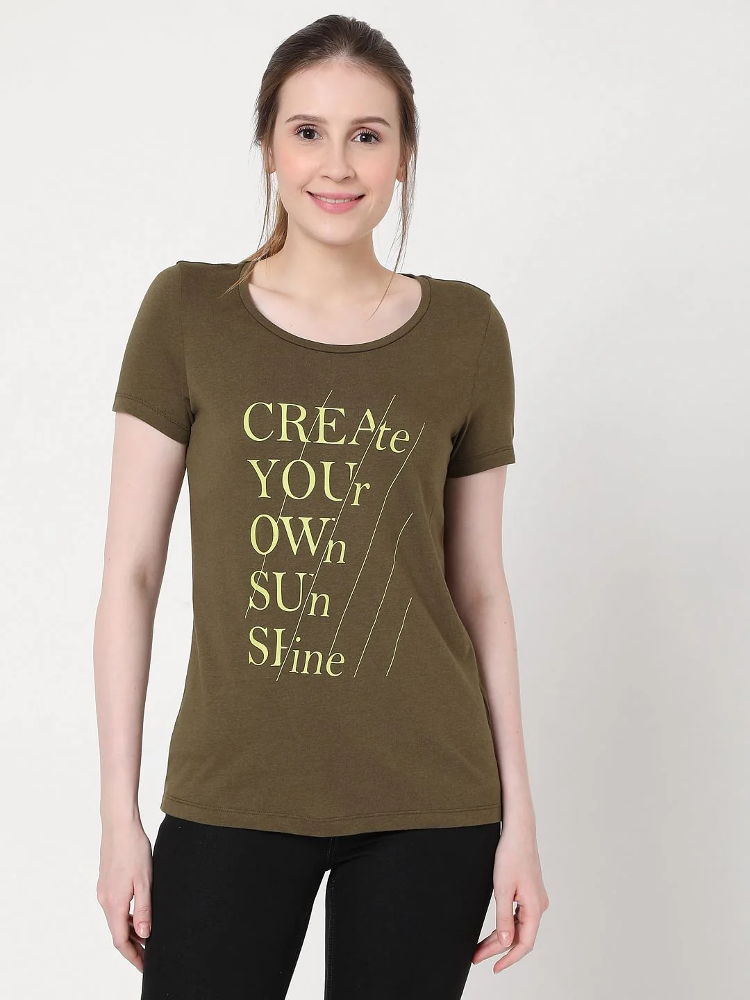 Green Slogan Print T-Shirt - Image 2