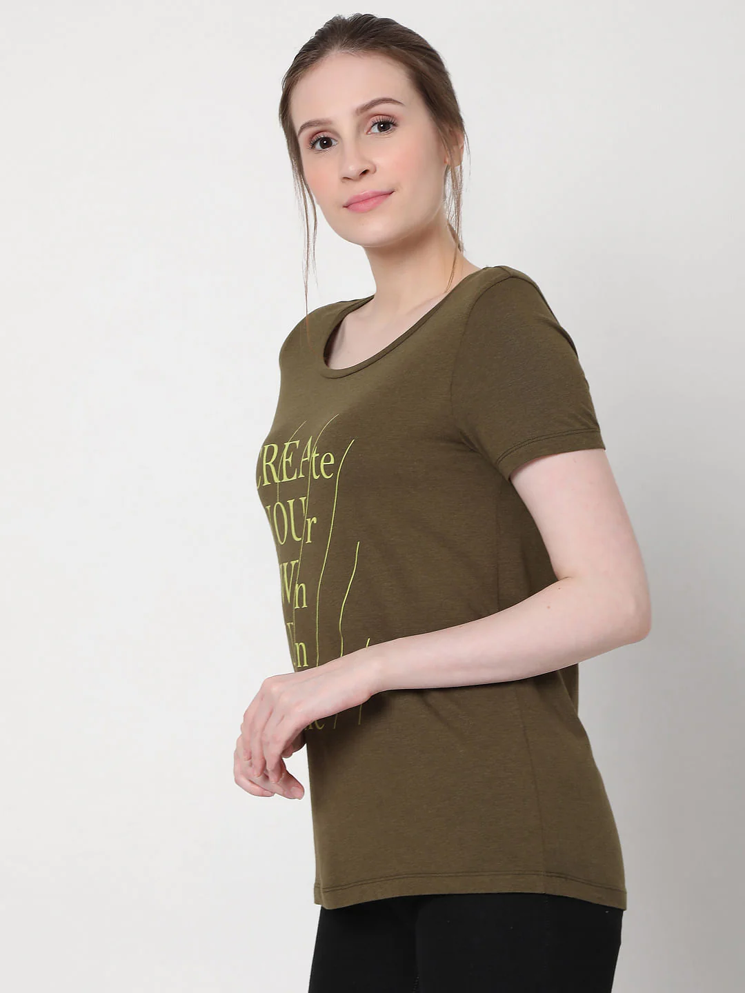 Green Slogan Print T-Shirt - Image 3