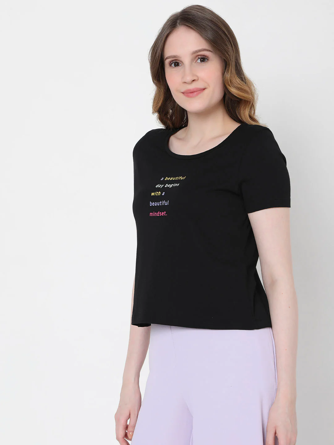 Black Slogan Print Crop T-Shirt - Image 3